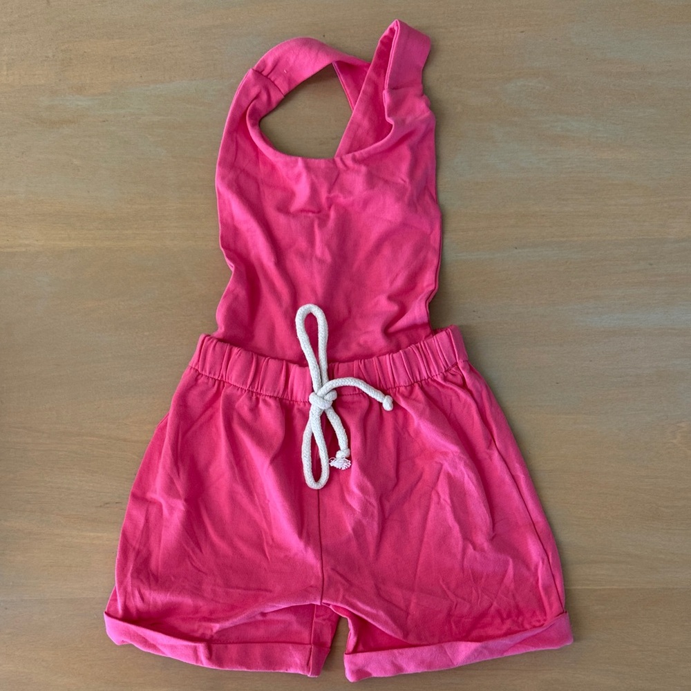 Vibrant Pink Kids Romper with Tie Waist
